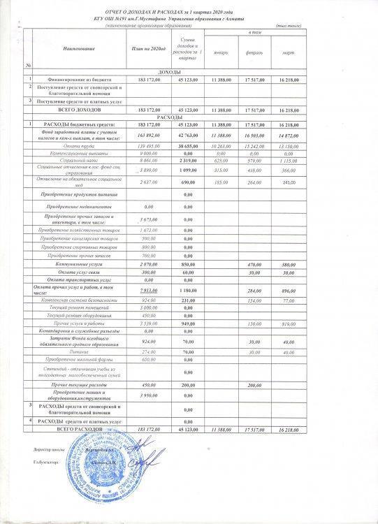 Отчет о доходах и расходах за 1 квартал 2020